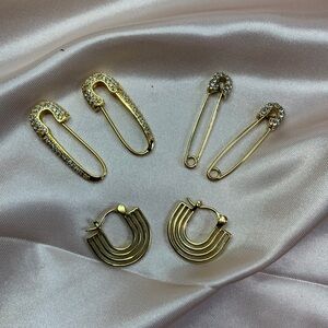 Francesca's Collections Gold & Rhinestone Safety Pin Earrings